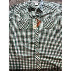 Wrangler Wrancher Pearl Snap Shirt Men‎ 3X Green Plaid Short Sleeve Cowboy NWT